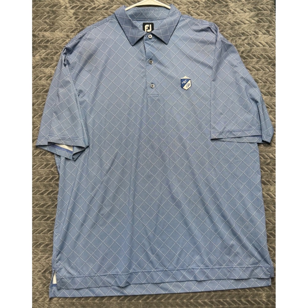 FootJoy Golf Polo 2XL Blue Excellent Diamond Print Stretch Short Sleeve (1934)‎